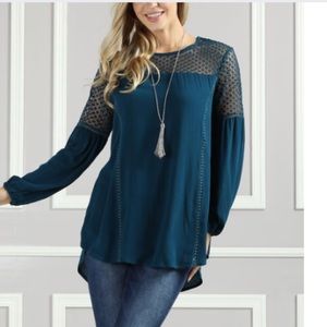 Teal Lace Detail Long Sleeve Tunic